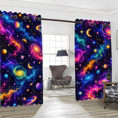 2Pcs Vibrant Galaxy Nebula Space Print Grommet Blackout Curtains, Dreamy Cosmic Pattern, Thermal Insulated Sun Blocking, Noise Reducing & Privacy Protection, Room Darkening Stylish Indoor Home Decor for Bedroom, Living Room, Teen Room