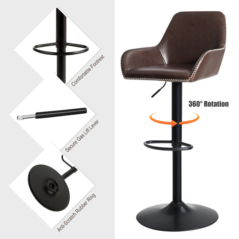 Olveston Swivel Upholstered Adjustable Height Counter Stool with Metal Frame