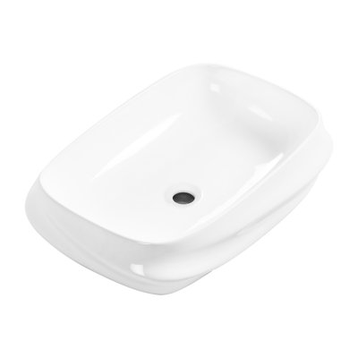 Vasque de salle de bain blanc brillant avec motif côtelé 3D, émail sans entretien, bonde préinstallée, 60 x 43 cm, style géométrique moderne et unique à triple couche sans joint, compatible avec robinetterie.