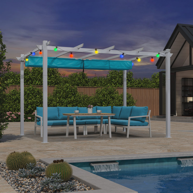 Aluminium Pergola with Canopy, Blue, 10 ' W x 13', White