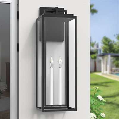 Applique murale d'extérieur 2 lumières H 26 '' noire et blanche avec verre trempé transparent H 26 po
