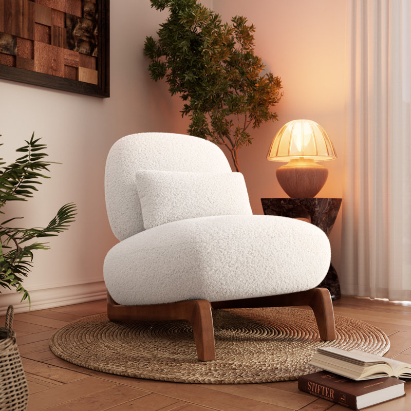 Keiven Upholstered Accent Lounge Chair With Wood Leg, Beige