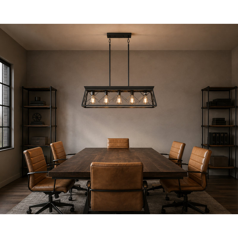 32-inch Black Industrial 5-Light Pendant Chandelier