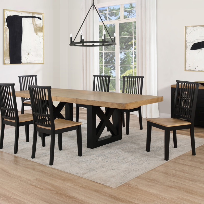 Lixy Magnolia 72-108" Rectangle Dining Table Set, 7 Pieces: Table, 6 Chairs