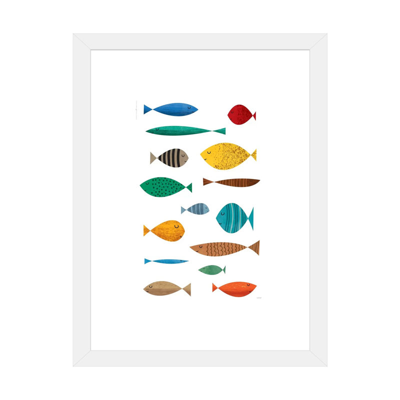 Poisson - imprimé, Papier encadré blanc, Blanc, H 32 po x l 24 po x P 1 po