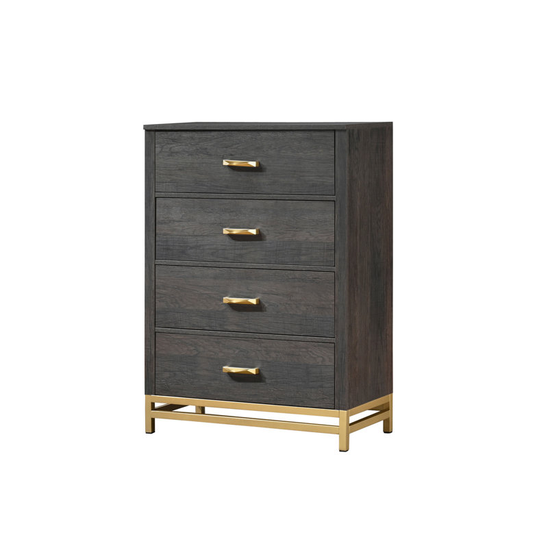 Commode de rangement contemporaine à 4 tiroirs 1Pc avec poignée en métal et finition dorée