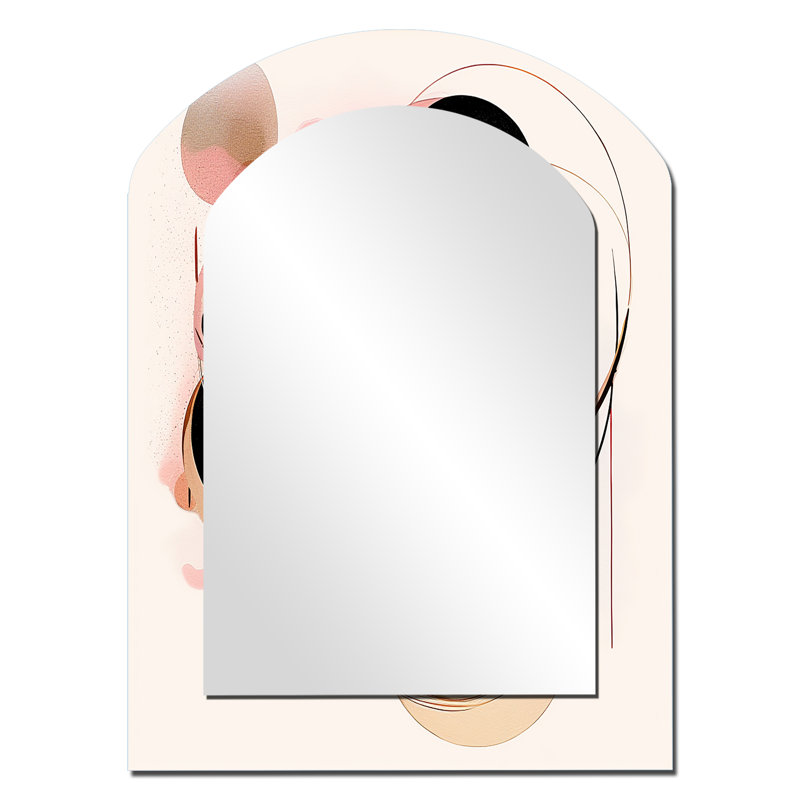 Dreams Of The Heart Watercolor Vintage Pink Gold I - Geometric Asymmetrical Mirror, Pink Arch Unique Wall Mirror, Printed Metal Art