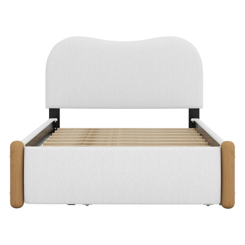 Lit plateforme tapissier avec lit gigogne, Blanc