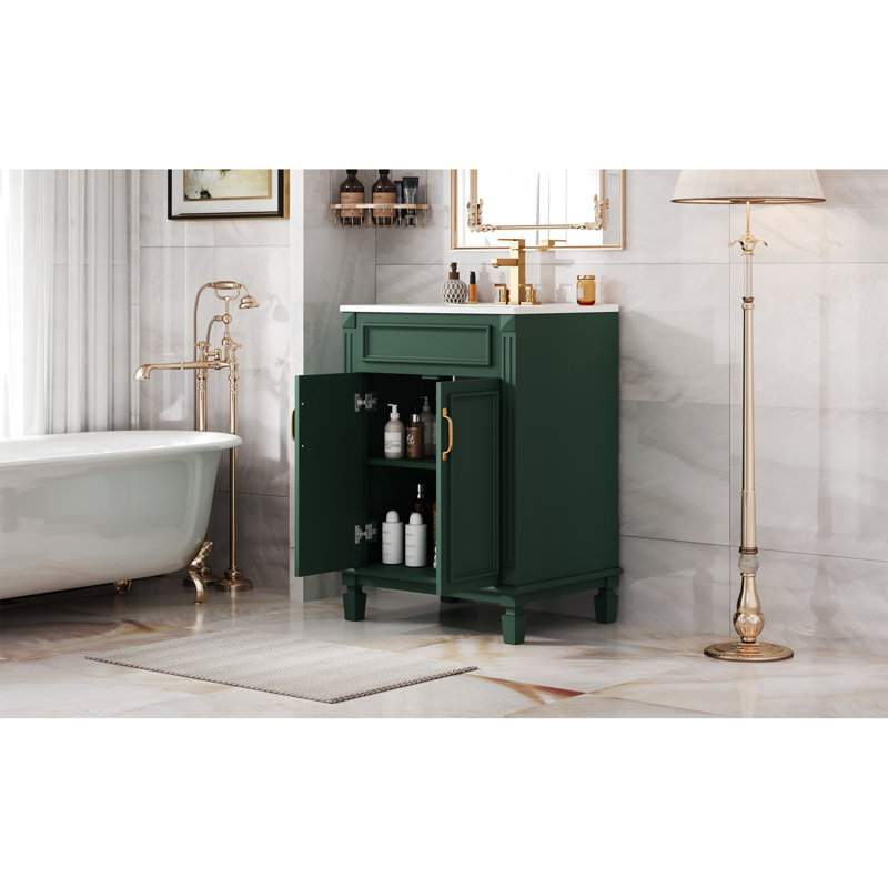 24'' Bathroom Vanity With Top Sink, Modern Bathroom Storage Cabinet With 2 Soft-Closing Doors And Adjustable Shelf,  Wood Frame.
