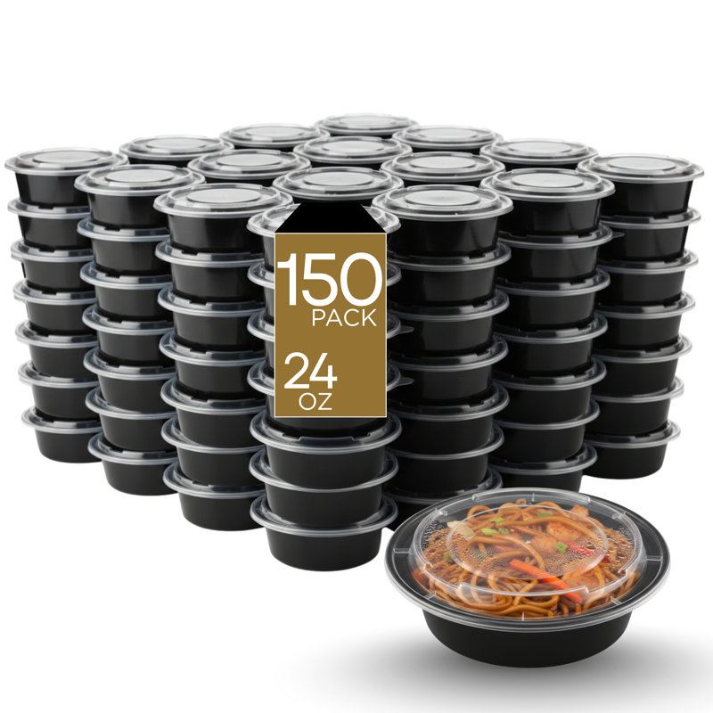 Microwaveable Round Container with Lid, 24oz, 150-Pack