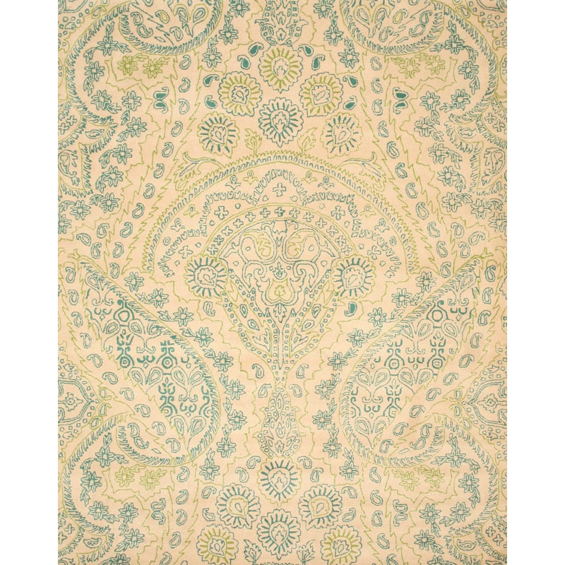 Hand Tufted Wool Floral Area Rug in Green, Rectangle 5' x 8'