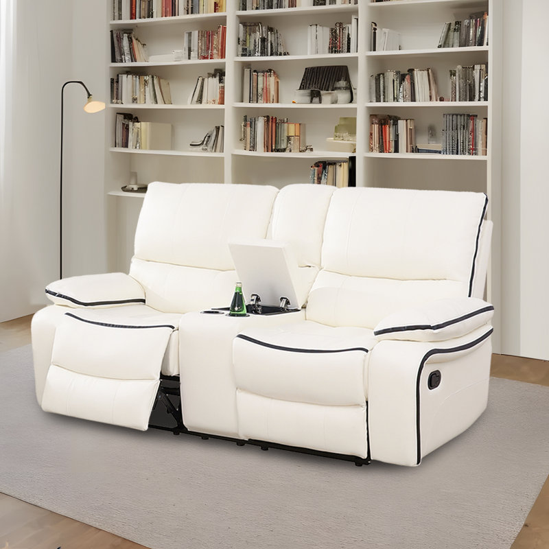Vineeth 75" Wide Vegan Leather Manual Reclining Living Room Loveseat Sofa
