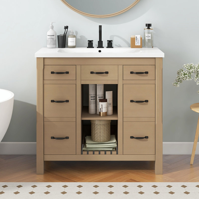 Benigni 36'' Single Bathroom Vanity with Resin Top, Brown