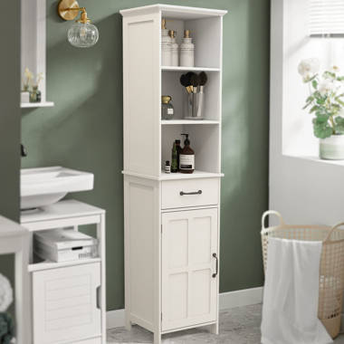 15.74 in. W x 11.8 in. D x 64.96 in. H White Linen Cabinet with Double Door Narrow Height