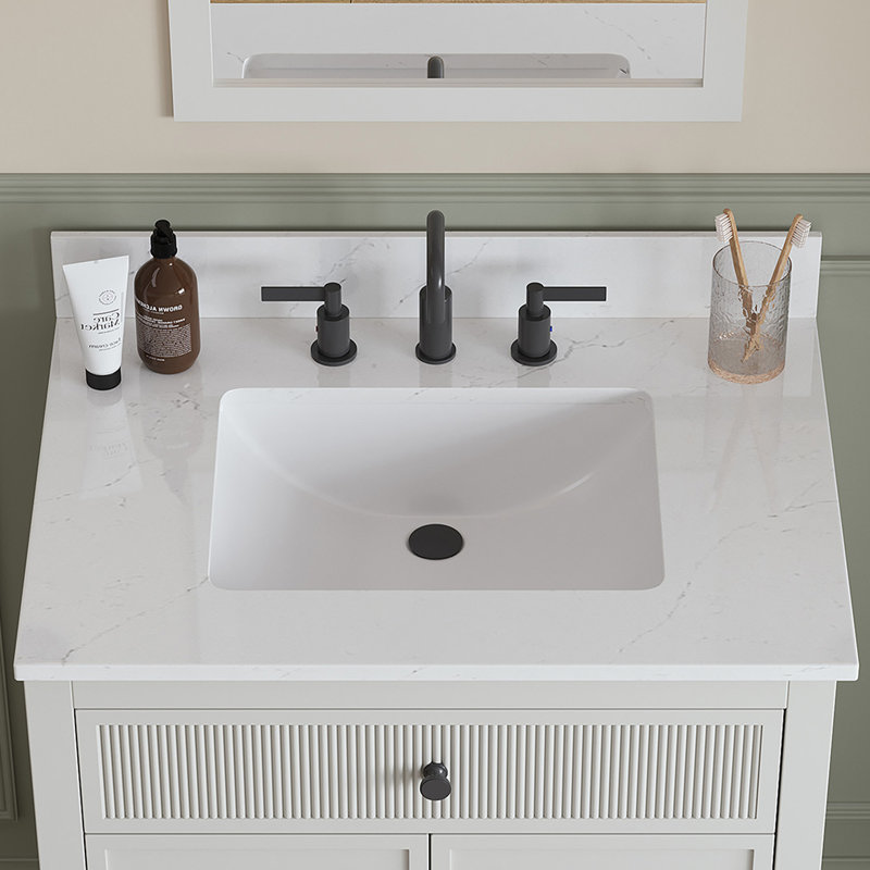 31'' Single Bathroom Vanity Top with Sink and Faucet Holes, Quartz White