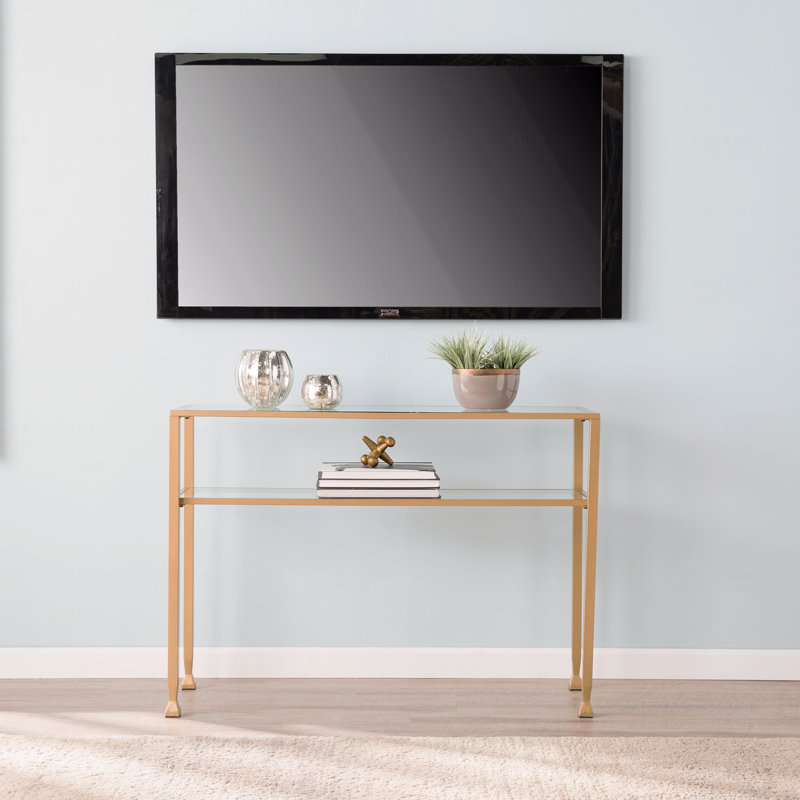 Table console 42,5 po à deux niveaux avec cadre géométrique doré