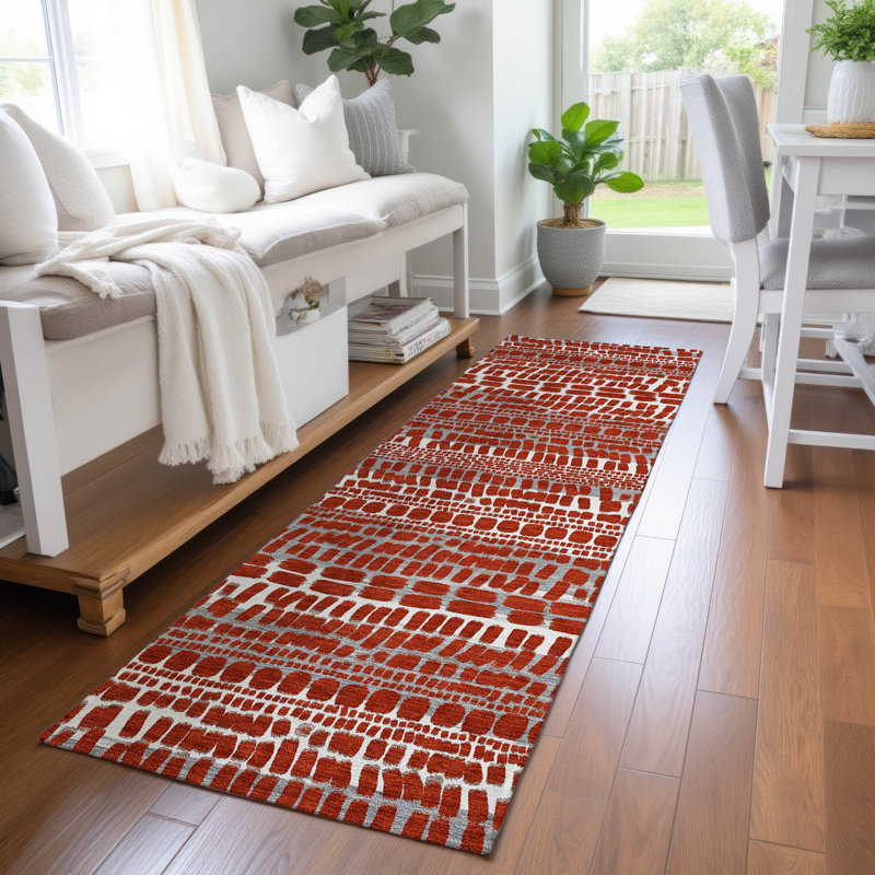 Tapis abstrait intérieur / extérieur lavable à la machine Chantille ACN2540, Rouge, Tapis de couloir 2 pi 3 po x 7 pi 6 po