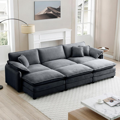 Kaoruko Oversized Modular Cushioned Sofa,With 3 Ottomans To Work As Sleeper Sofa Beds, 3-Seater Sofa With 3 Footstools