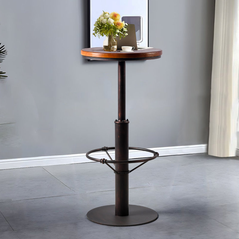 Pine Round Solid Wood Top Metal Base Dining Table, Copper