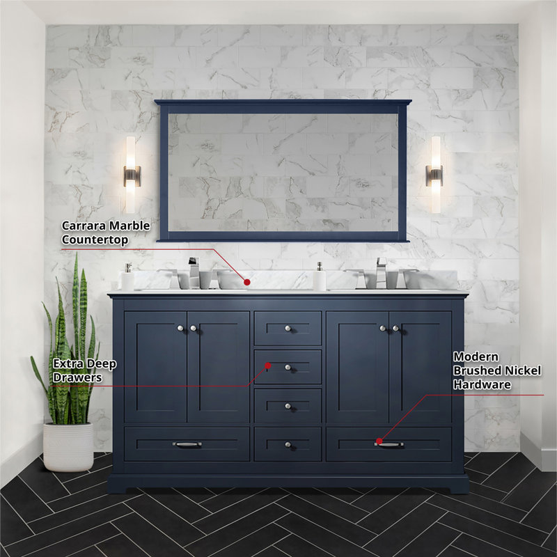 Meuble-lavabo double moderne avec plateau en marbre de Carrare et miroir