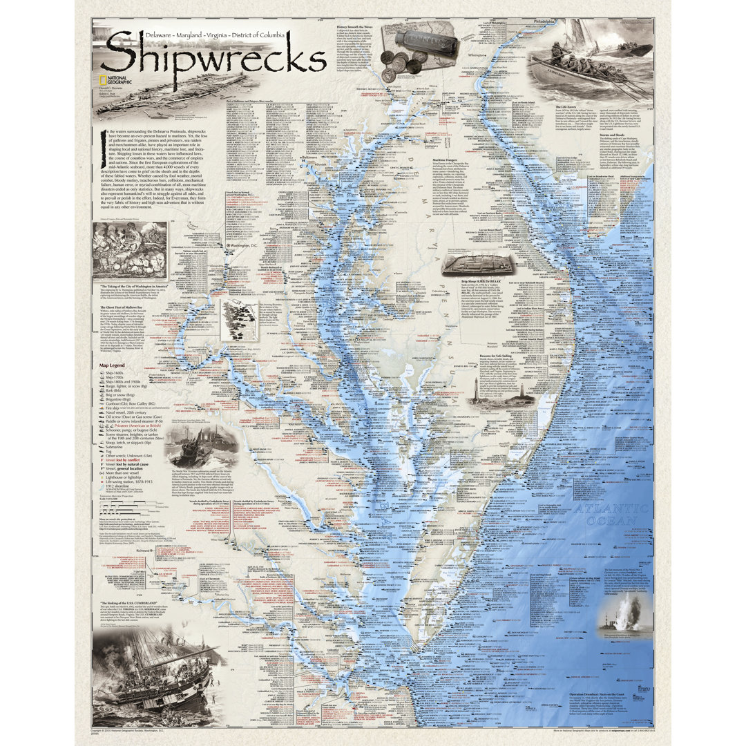 Shipwrecks of Delmarva Wall Map National Geographic Maps