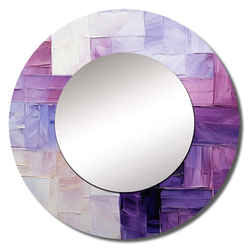 Saites Lilac Lattices Abstract Shapes - Abstract Shapes Wall Mirror, Purple Round Decorative Mirror, Printed Metal Art