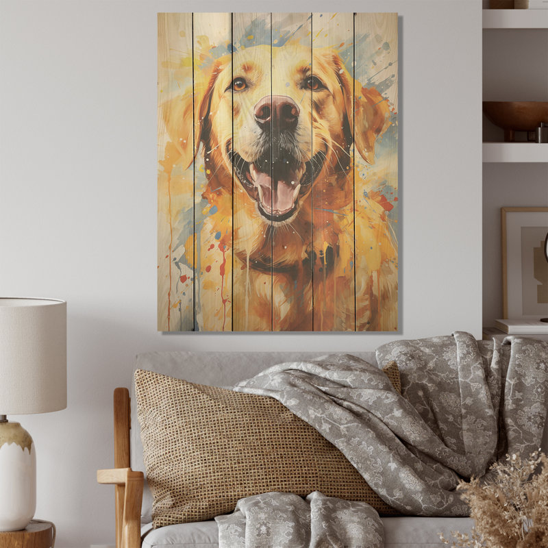 Chien Labrador Dreams I - Art mural en bois sur bois de pin naturel, H 40 po x l 30 po