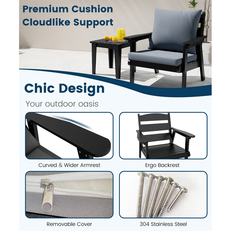 Ensemble de chaises simples d'extérieur 2 pièces Hdpe, Gris, Black