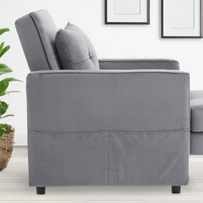 Fauteuil convertible en velours avec coussin et poche