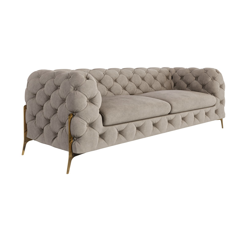 Chesterfield Sofa Atoka with Gold Metal Legs, Dark Cream, 3