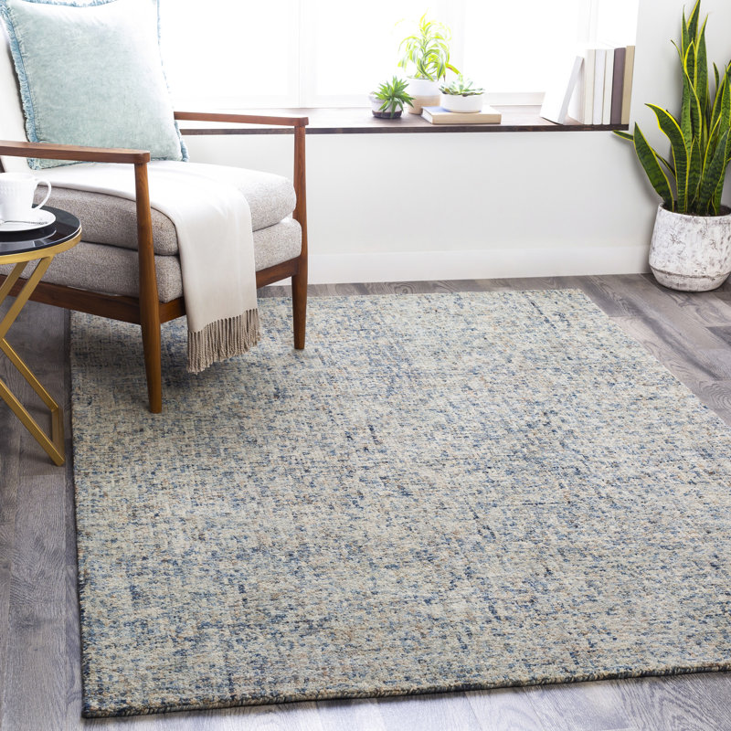 Bale Hand Tufted Wool Abstract Area Rug in White, Rectangle 2' x 3'
