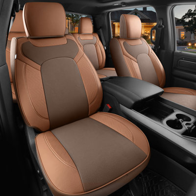 Red Rain Brown Leather Seat Cover Custom Fit For 2011-2018 Dodge Ram 1500 Crew Cab