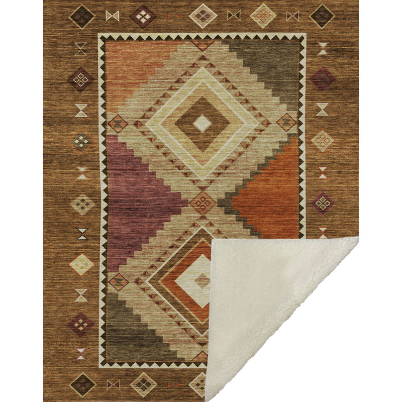 Addison Machine Washable Sherpa Aztec Throw Blanket, Brown