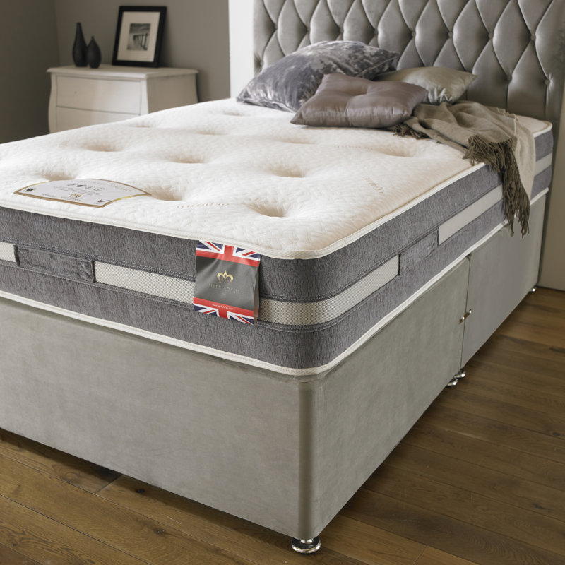 Norsworthy Upholstered Bed with Mattress, Silver Linen, Small Single, 2 Drawers