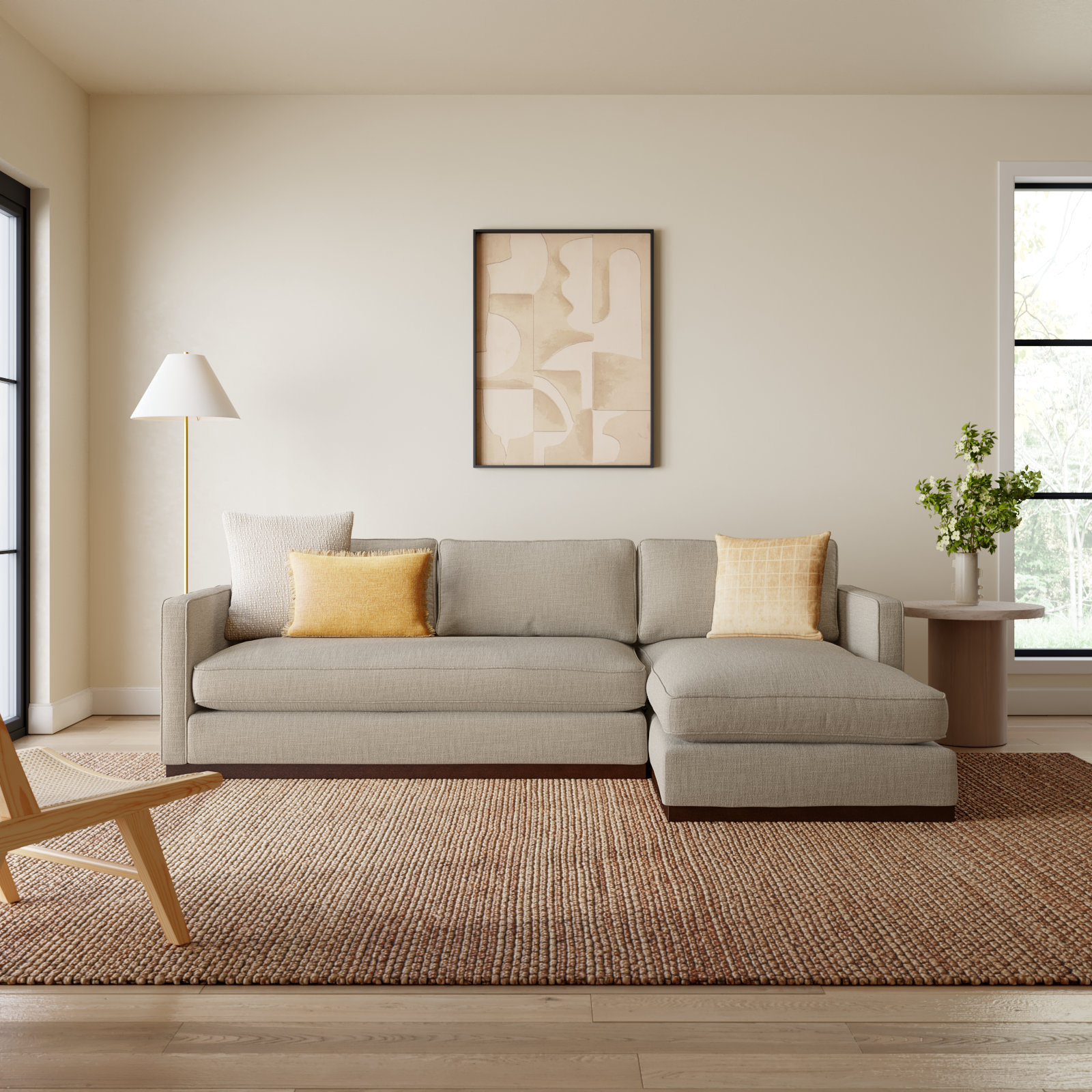 Bobbi Upholstered Chaise L-Sectional, Effie Flax Performance Weave, Right Hand Facing