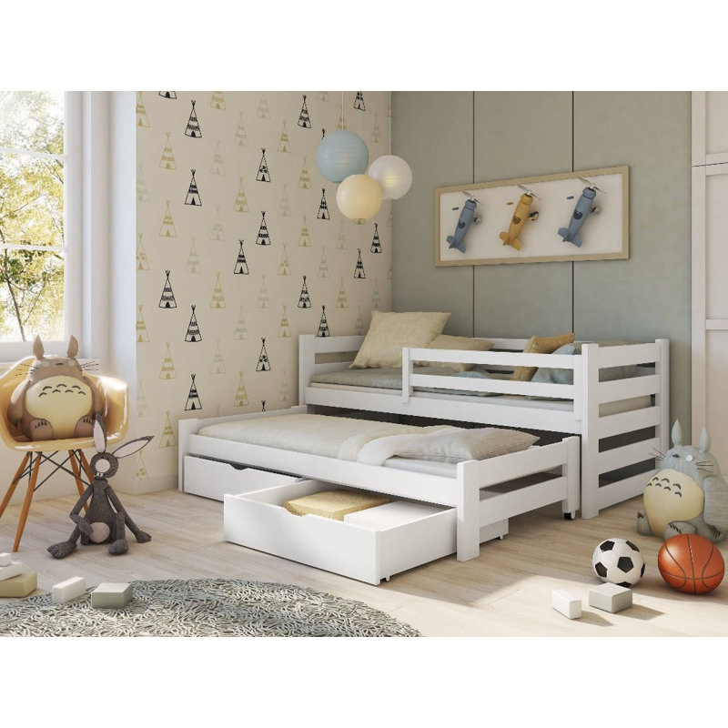Cardoon Cabin Bed with Storage Included with Trundle Included, White