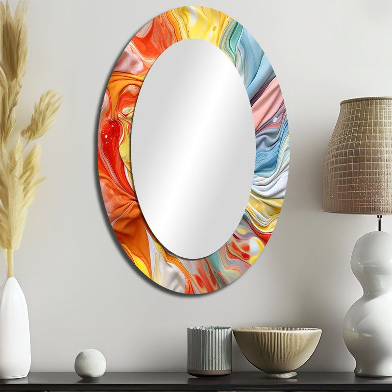 Orange et bleu avec couches d'émotion - miroir mural ovale orange, 36 po x 24 po