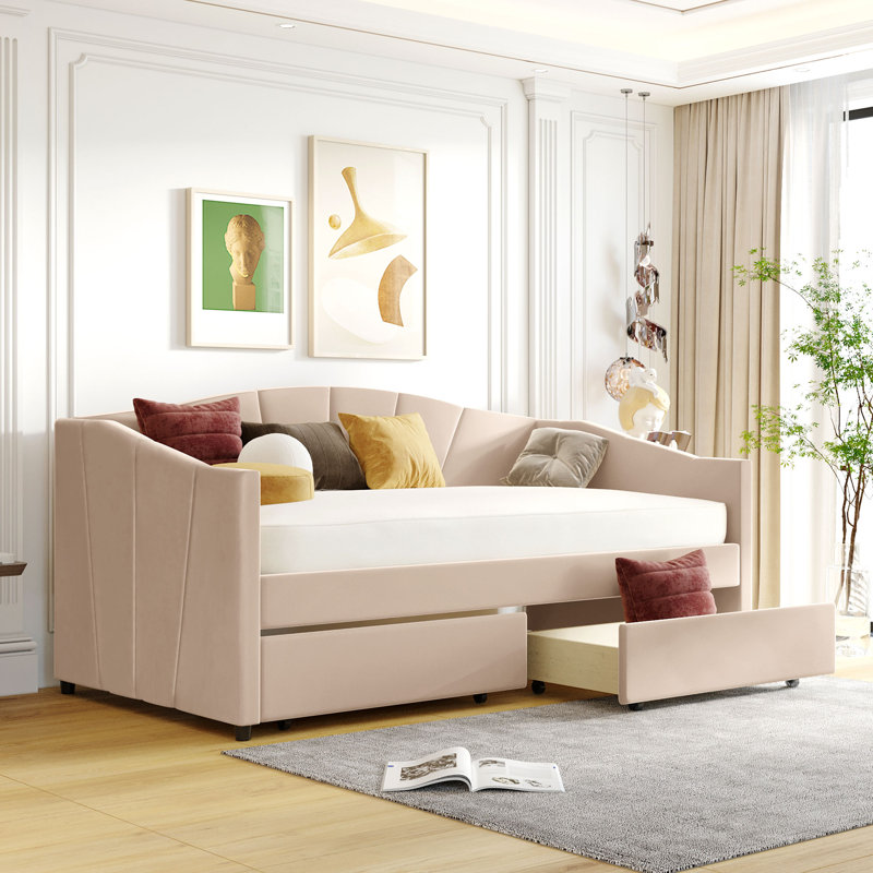 Dieatra Upholstered Daybed, Beige, Drawers Included
