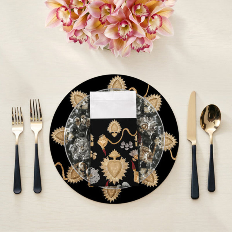 Serviettes de table en coton ex voté Sacred Hearts, Noir