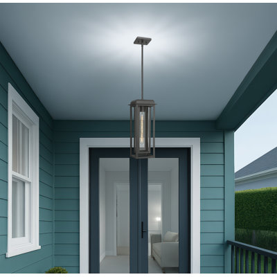 Mansfield 19" 1-Light Matte Black Coastal Outdoor Latern Pendant With Clear Glass