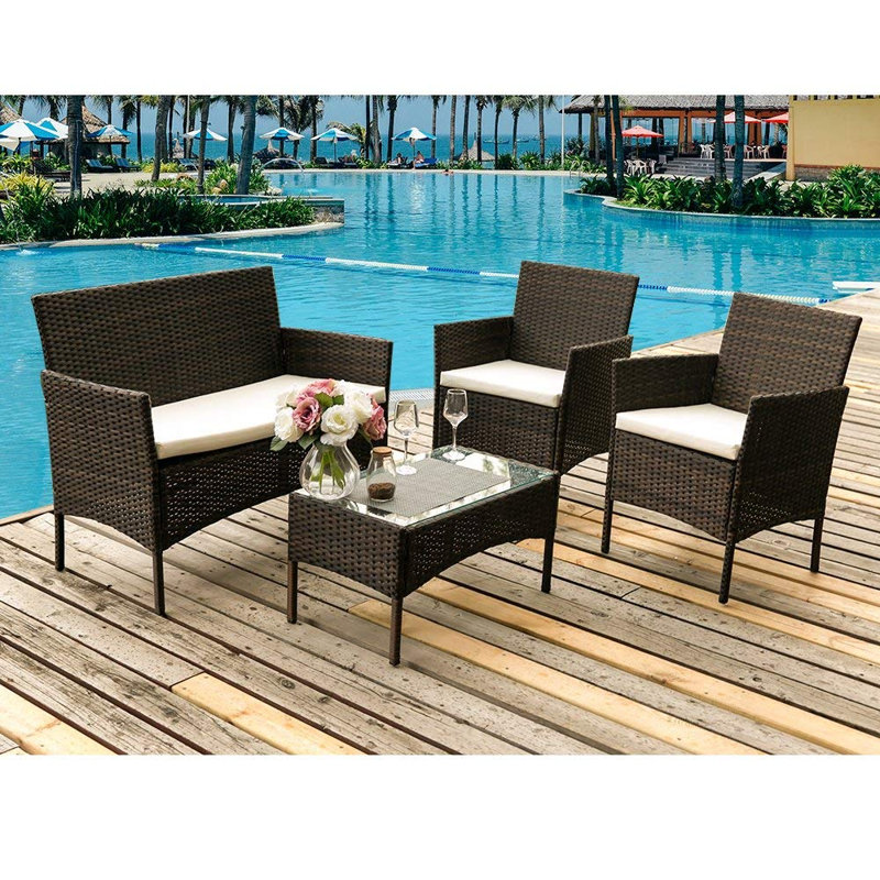 Hesdin 4 - Person Seating Group with Cushions, Brown, Brown