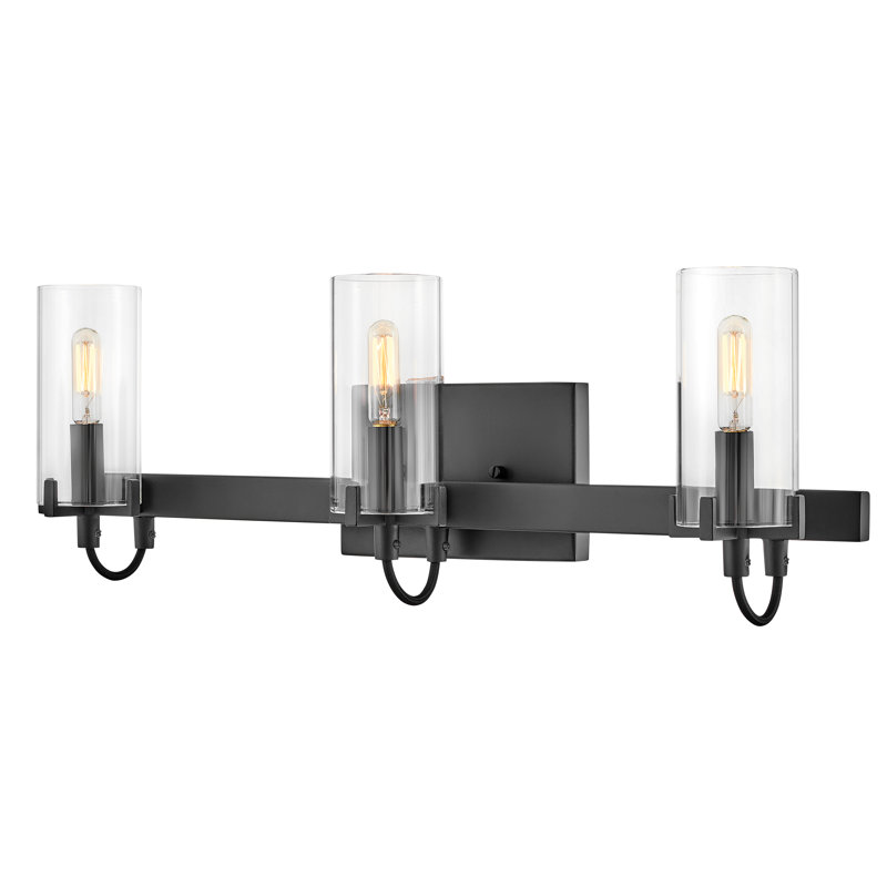 Ryden 3-Light Bath Vanity Fixture with Clear Cylindrical Shades, Black