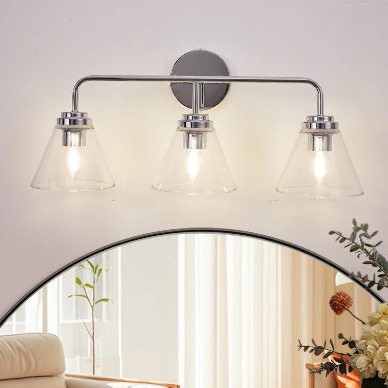 Luminaire de meuble-lavabo moderne avec abat-jour en verre transparent, Chrome poli, 3