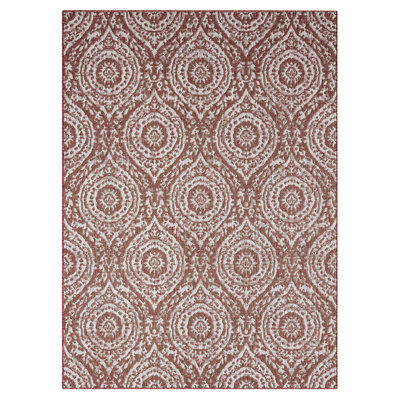 Nicole Miller New York Patio Country Zoe Moroccan Damask Indoor/Outdoor Area Rug, Terracotta/Ivory