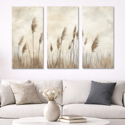 Neutral Pampas Field I – Cream Boho 3 Piece Wall Art
