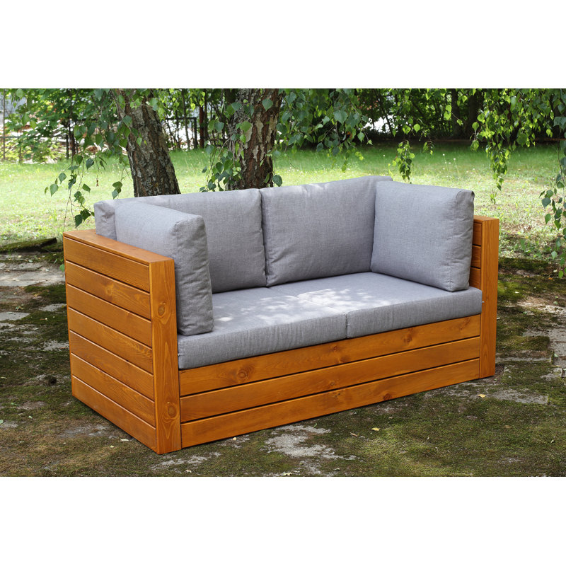 Kolya 158 cm W Pine Solid Wood Patio Sofa with Cushions