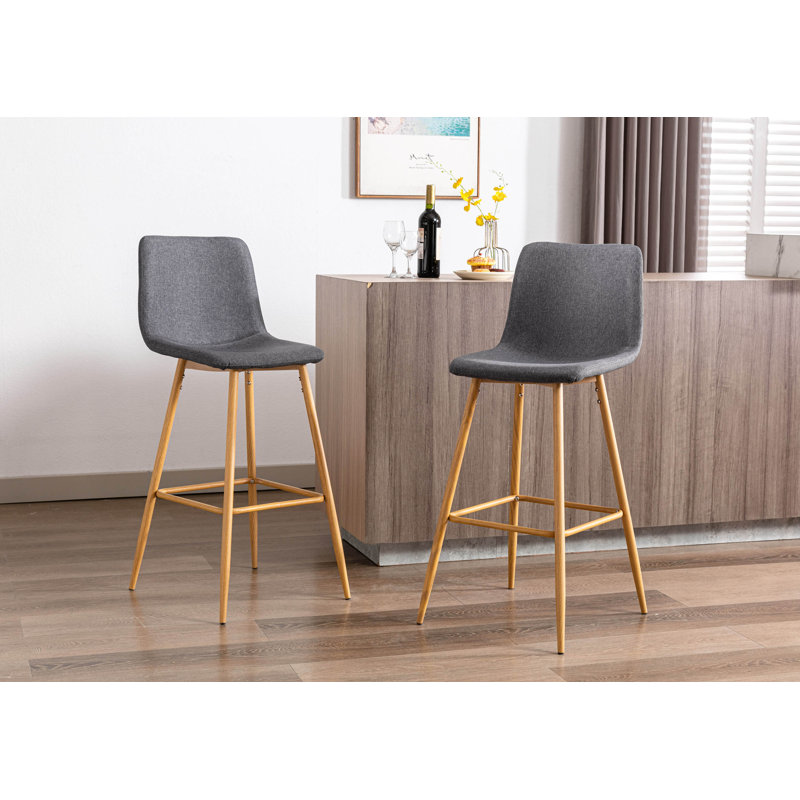 Corrigan Studio® Eila Bar Stools Set Of 2, Fabric Upholstery, Metal Legs, Dark Gray