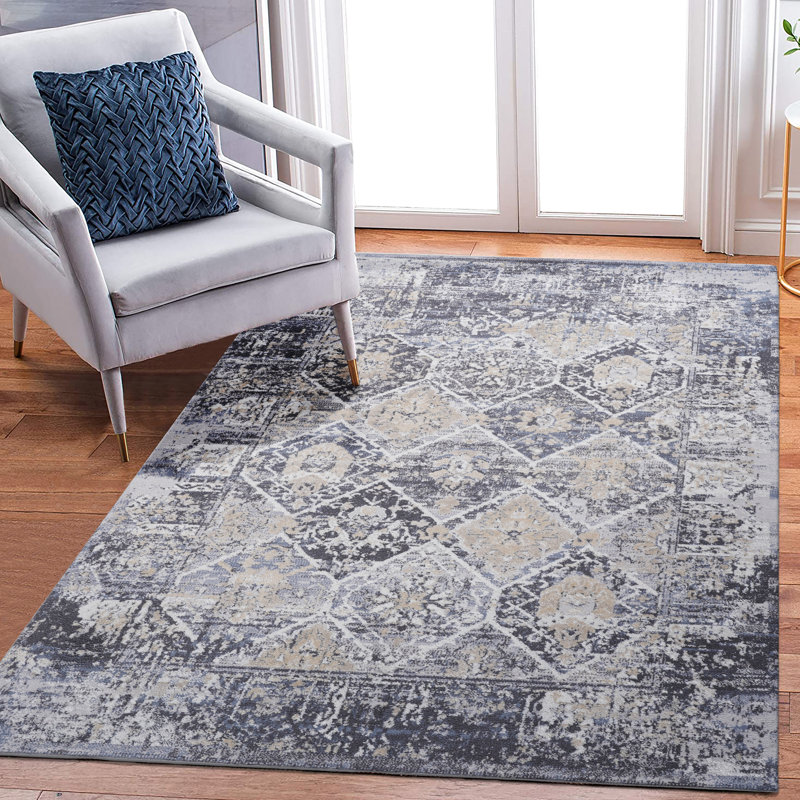 5X7 Loom & Area Rug, Grey/Blue, For Bedroom, Stain-, Non-Shedding, Fade Nursery, Mite
