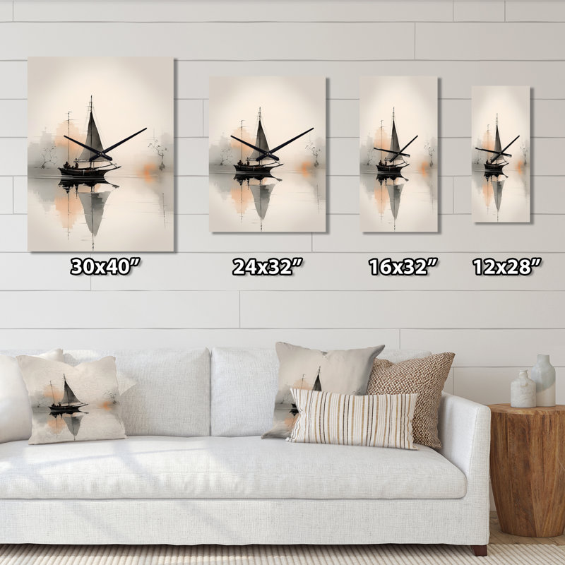 Art asiatique voilier Sumi V - horloge murale asiatique surdimensionnée, Petit