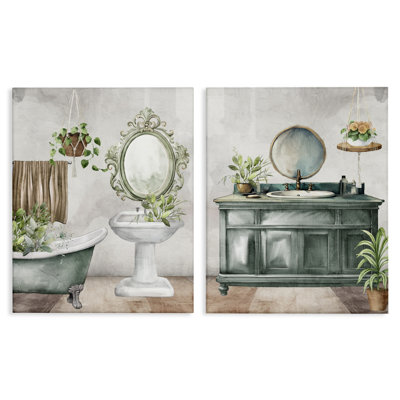 Ensemble de 2 salles de bain Bath Greens Botanical Interior, design par Kim Allen